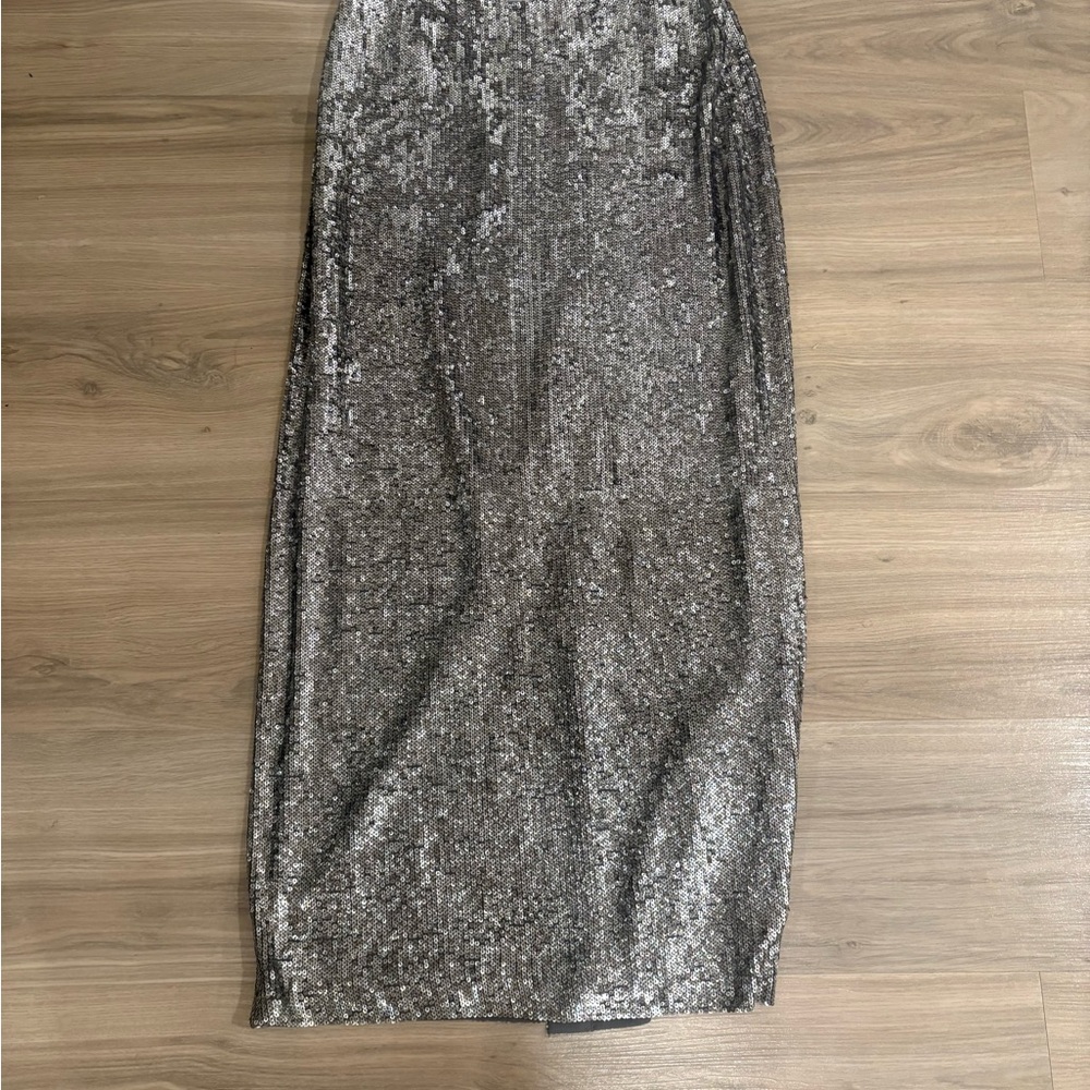Talbots Silver Sequin Maxi Pencil Skirt